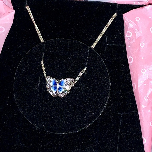 PANDORA. Sterling Silver. Curb Chain 23.6” Blue Butterfly. Cubic Zirconia Stone. - Picture 3 of 3